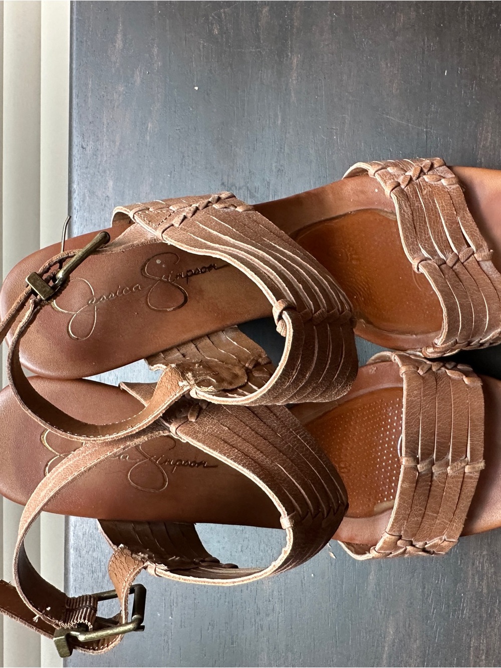 Woven Strap Tan Wedge Sandals - Size 9 Women’s - Picture 7 of 9